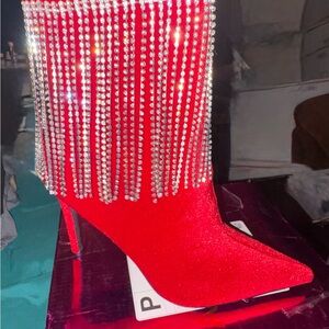 Red Rhinestone Embellished Women's Boots